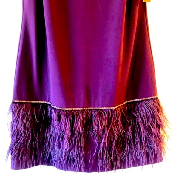 NWT TAHARI Arthur S. Levine Purple Feather Rhinestones Mini Cocktail Dress 12 - Picture 3 of 8